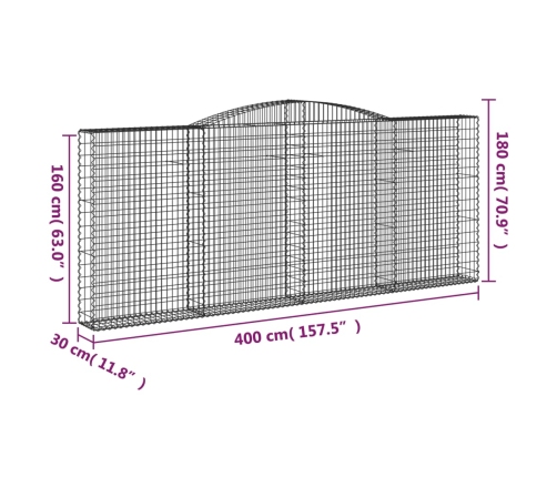 vidaXL arkveida gabiona grozi, 3 gb., 400x30x160/180cm, cinkota dzelzs