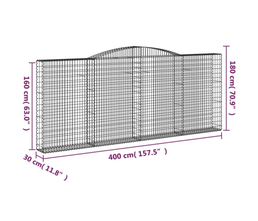 vidaXL arkveida gabiona grozi, 9 gb., 400x30x160/180cm, cinkota dzelzs