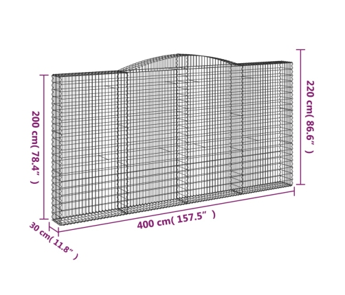 vidaXL arkveida gabiona grozi, 4 gb., 400x30x200/220cm, cinkota dzelzs