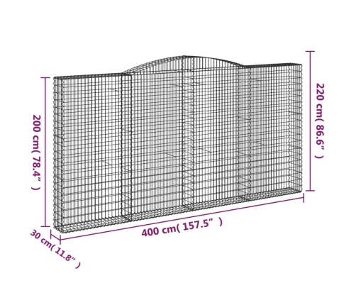 vidaXL arkveida gabiona grozi, 9 gb., 400x30x200/220cm, cinkota dzelzs