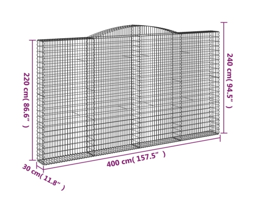 vidaXL arkveida gabiona grozi, 8 gb., 400x30x220/240cm, cinkota dzelzs