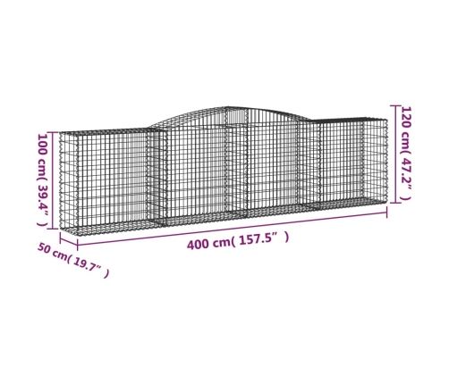 vidaXL arkveida gabiona grozi, 5 gb., 400x50x100/120cm, cinkota dzelzs