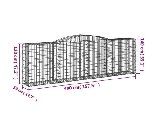 vidaXL arkveida gabiona grozi, 4 gb., 400x50x120/140cm, cinkota dzelzs