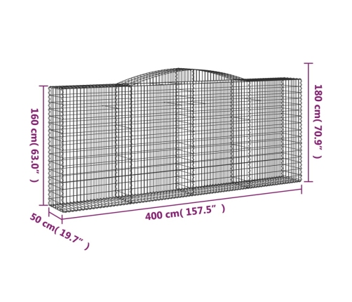 vidaXL arkveida gabiona grozi, 6 gab., 400x50x160/180 cm, dzelzs