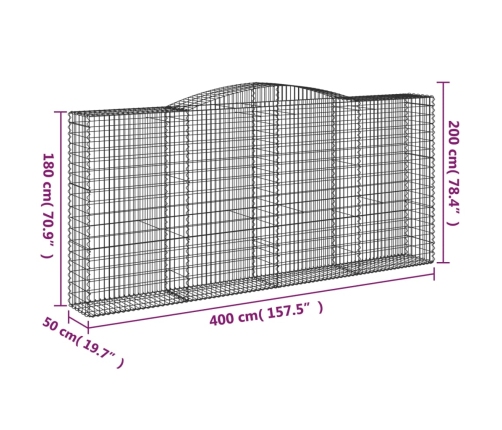 vidaXL arkveida gabiona grozi, 5 gb., 400x50x180/200cm, cinkota dzelzs