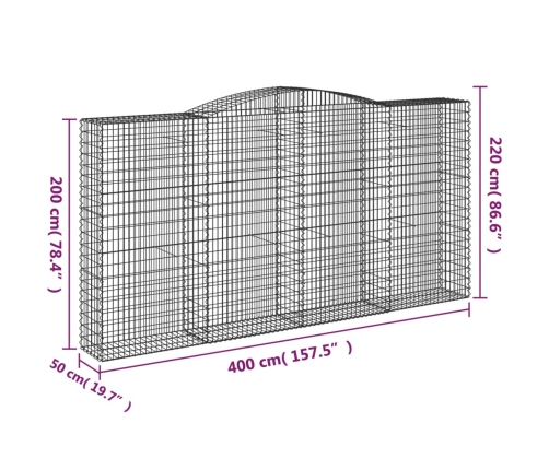 vidaXL arkveida gabiona grozi, 5 gb., 400x50x200/220cm, cinkota dzelzs