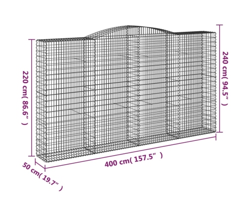 vidaXL arkveida gabiona grozi, 7 gb., 400x50x220/240cm, cinkota dzelzs