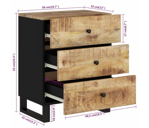 vidaXL naktsskapītis, 50x33x62 cm, mango masīvkoks, inženierijas koks