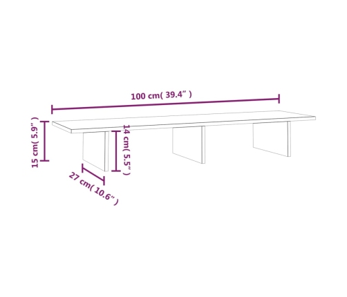 vidaXL monitora paliktnis, balts, 100x27x15 cm, priedes masīvkoks