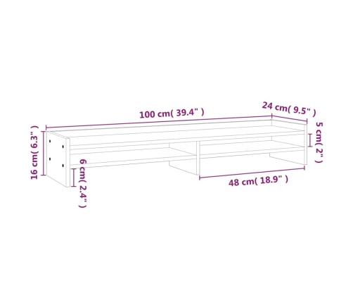 vidaXL monitora paliktnis, 100x24x16 cm, priedes masīvkoks
