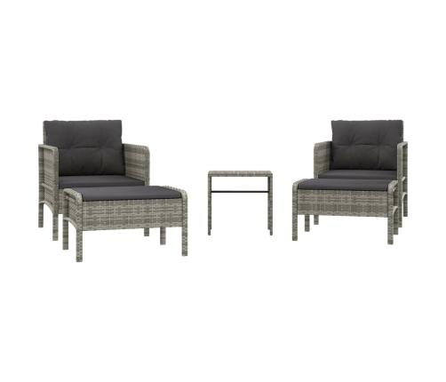 vidaXL 5-daļīgs dārza atpūtas mēbeļu komplekts ar matračiem, pelēks PE