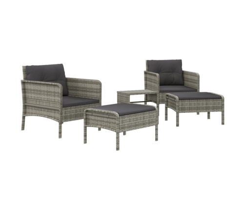 vidaXL 5-daļīgs dārza atpūtas mēbeļu komplekts ar matračiem, pelēks PE