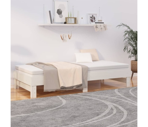 vidaXL izvelkama gulta, balta, 2x(100x200) cm, priedes masīvkoks