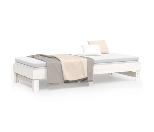 vidaXL izvelkama gulta, balta, 2x(100x200) cm, priedes masīvkoks