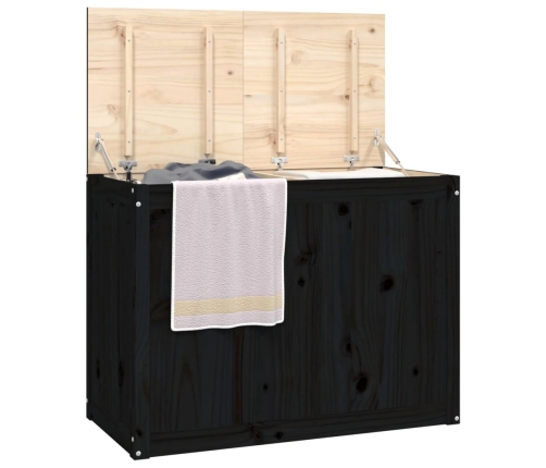 vidaXL veļas kaste, melna, 88,5x44x66 cm, priedes masīvkoks