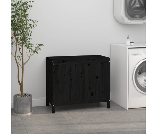 vidaXL veļas kaste, melna, 88,5x44x76 cm, priedes masīvkoks