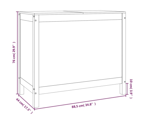 vidaXL veļas kaste, melna, 88,5x44x76 cm, priedes masīvkoks