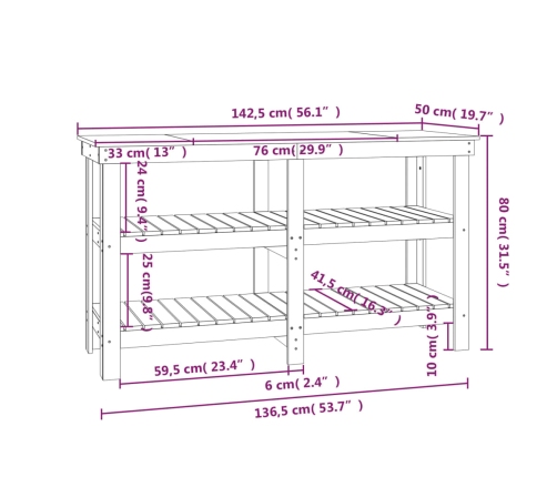 vidaXL darbagalds, pelēks, 142,5x50x80 cm, priedes masīvkoks
