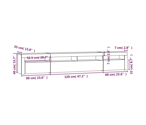 vidaXL TV skapītis ar LED, pelēka ozolkoka krāsa, 240x35x40 cm