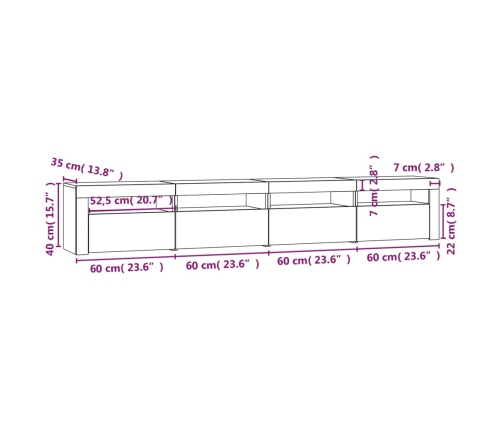 vidaXL TV skapītis ar LED, pelēka ozolkoka krāsa, 240x35x40 cm