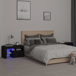 Naktsskapīši Ar Led, 2 Gab., Melni, 70X36,5X40 Cm Vidaxl