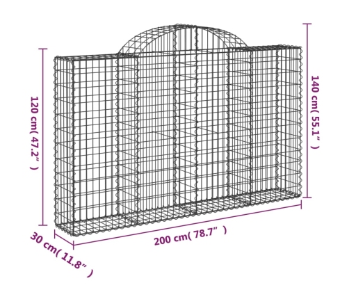 vidaXL arkveida gabiona grozs, 200x30x120/140 cm, cinkota dzelzs