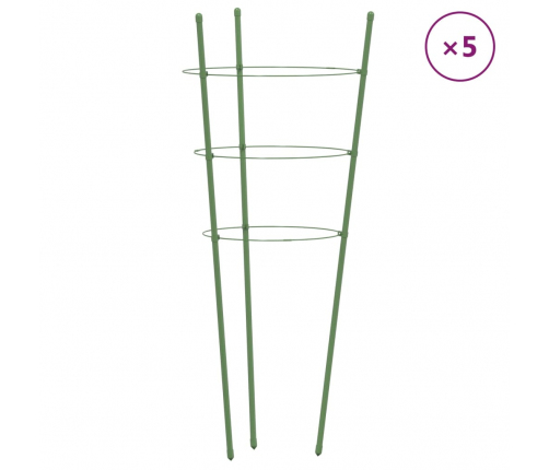 vidaXL dārza augu mietiņi ar 3 gredzeniem, 5 gb., zaļi, 45 cm, tērauds