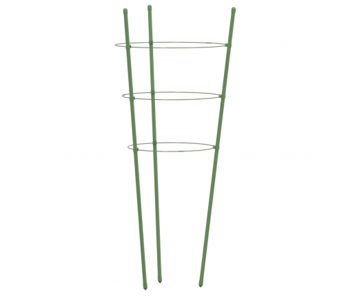 vidaXL dārza augu mietiņi ar 3 gredzeniem, 5 gb., zaļi, 45 cm, tērauds