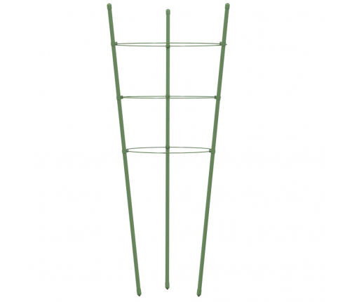 vidaXL dārza augu mietiņi ar 3 gredzeniem, 5 gb., zaļi, 45 cm, tērauds