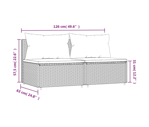 vidaXL vidējie dārza dīvāni, spilveni, 2 gab., melna PE rotangpalma