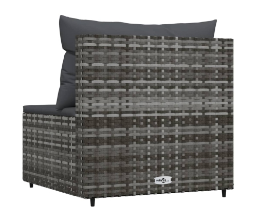 vidaXL vidējais dārza dīvāns, spilveni, pelēka PE rotangpalma