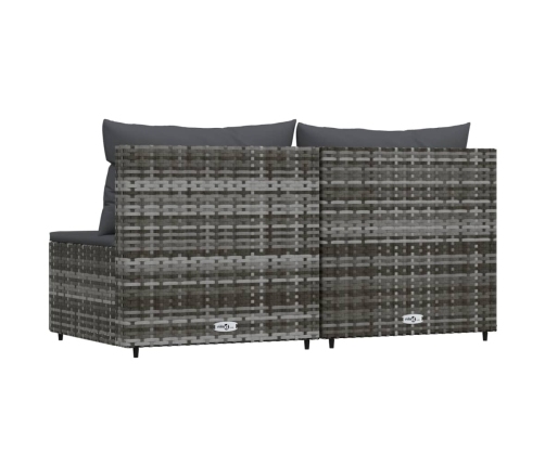 vidaXL vidējie dārza dīvāni, spilveni, 2 gab., pelēka PE rotangpalma