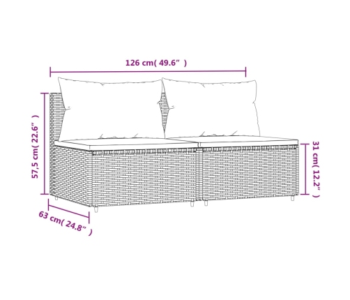 vidaXL vidējie dārza dīvāni, spilveni, 2 gab., pelēka PE rotangpalma