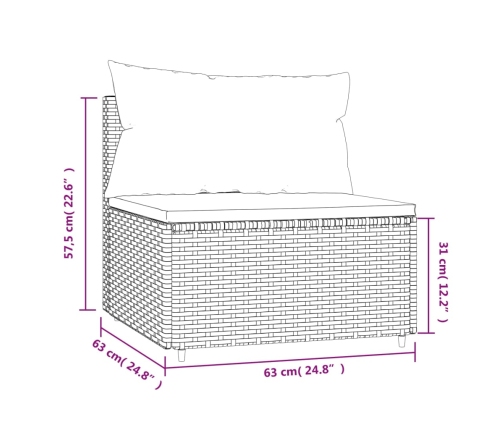 vidaXL vidējais dārza dīvāns, spilveni, melna PE rotangpalma