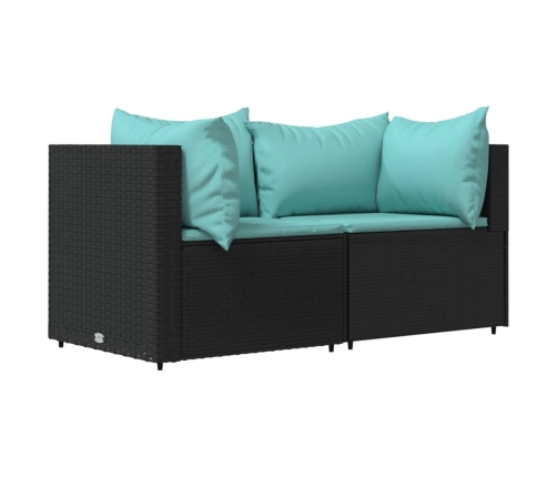 vidaXL dārza stūra dīvāni ar spilveniem, 2 gab., melna PE rotangpalma