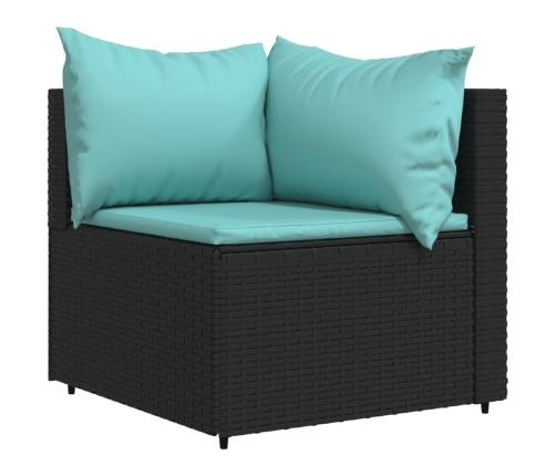 vidaXL dārza stūra dīvāni ar spilveniem, 2 gab., melna PE rotangpalma