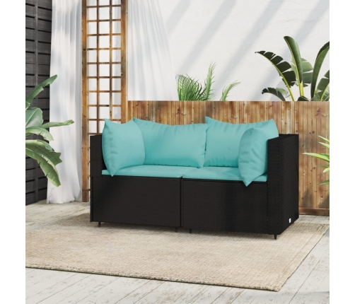 vidaXL dārza stūra dīvāni ar spilveniem, 2 gab., melna PE rotangpalma