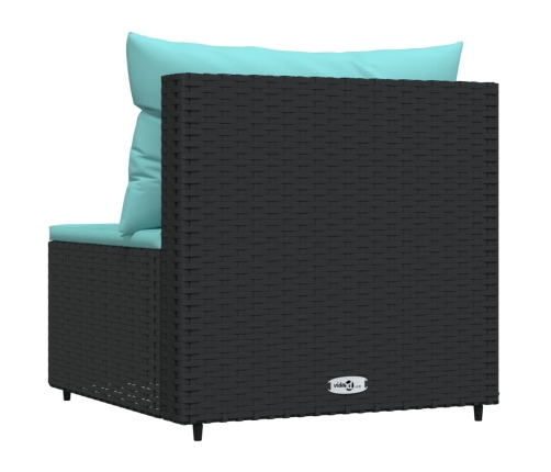 vidaXL vidējais dārza dīvāns, spilveni, melna PE rotangpalma