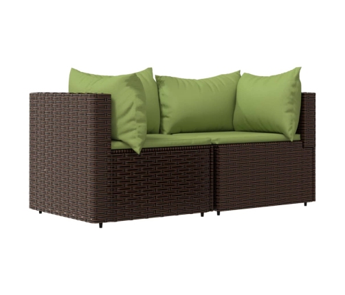 vidaXL dārza stūra dīvāni ar spilveniem, 2 gab., brūna PE rotangpalma