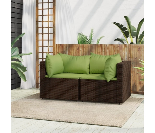vidaXL dārza stūra dīvāni ar spilveniem, 2 gab., brūna PE rotangpalma