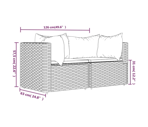 vidaXL dārza stūra dīvāni ar spilveniem, 2 gab., pelēka PE rotangpalma
