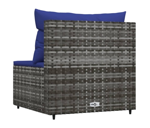 vidaXL vidējais dārza dīvāns, spilveni, pelēka PE rotangpalma