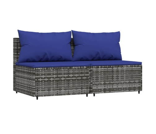 vidaXL vidējie dārza dīvāni, spilveni, 2 gab., pelēka PE rotangpalma