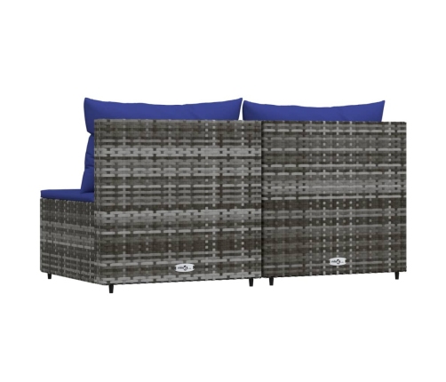 vidaXL vidējie dārza dīvāni, spilveni, 2 gab., pelēka PE rotangpalma