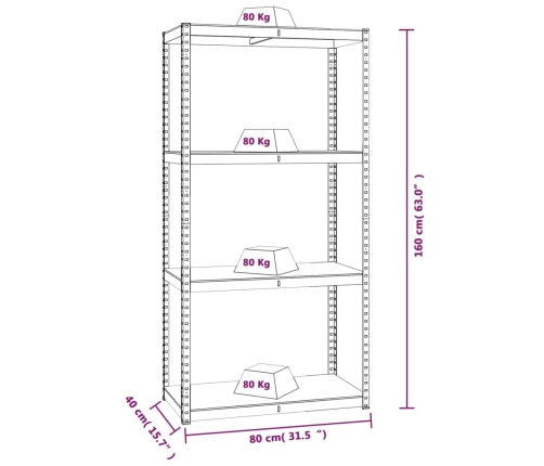 vidaXL 4-līmeņu plaukti, 3 gab., pelēks tērauds, inženierijas koks