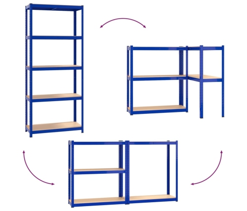 vidaXL 5-līmeņu plaukti, 2 gab., zils tērauds, inženierijas koks