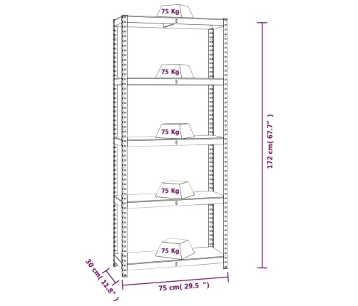 vidaXL 5-līmeņu plaukti, 4 gab., pelēks tērauds, inženierijas koks