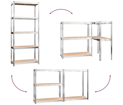 vidaXL 5-līmeņu plaukti, 2 gab., sudrabains tērauds, inženierijas koks