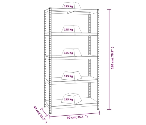 vidaXL 5-līmeņu plaukti, 4 gab., sudrabains tērauds, inženierijas koks