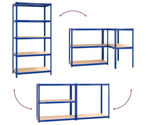 vidaXL 5-līmeņu plaukti, 4 gab., zils tērauds, inženierijas koks